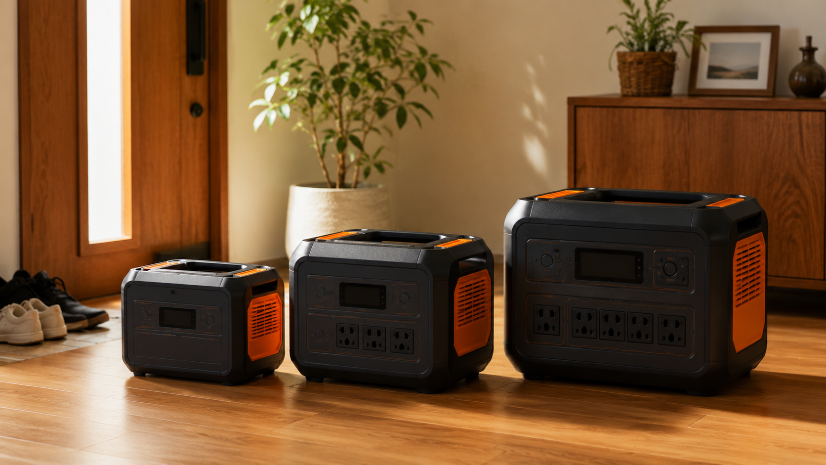 サイズの異なる3台のJackeryポータブル電源を比較しているイメージ